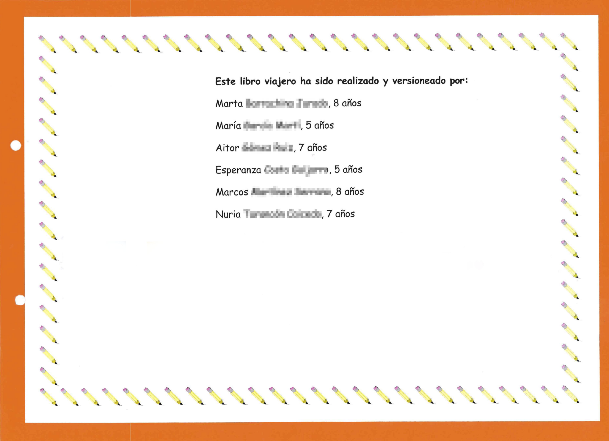 Nombres de los autores del libro viajero