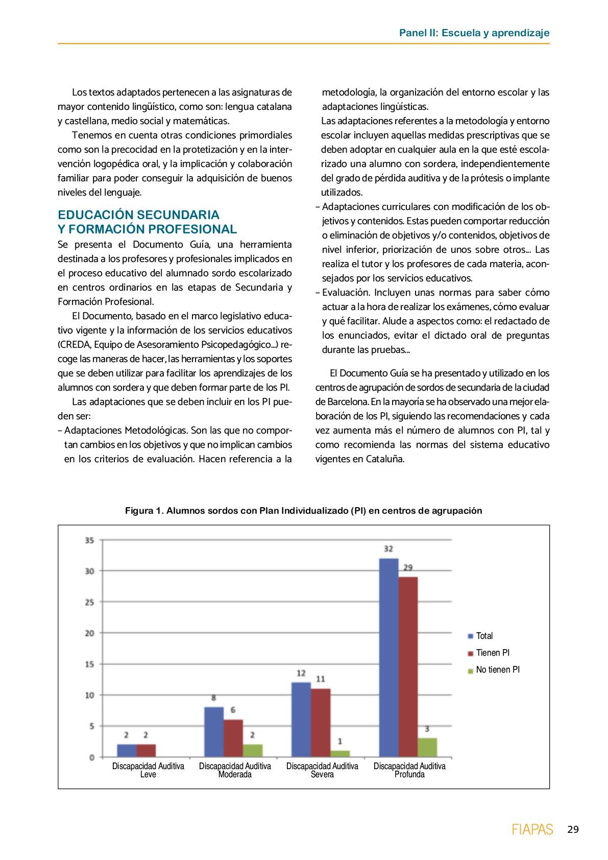 La II Jornada Cient fica de Reflexi n Educativa celebrada en Madrid  el 25 y 26 de noviembre de 2016  como una de las acciones desarrolladas por FIAPAS en el Marco del Convenio de Colaboraci n con el Ministerio de Educaci n  Cultura y Deporte y Fundaci n ONCE logr  reunir  de forma excepcional en Espa a  a investigadores nacionales de reconocido prestigio con el objetivo de conocer los resultados de sus estudios sobre la situaci n del alumnado con sordera  pudiendo obtener  a partir de datos y evidencias cient ficas  conclusiones que permitan el dise o de pol ticas educativas acordes con la realidad del alumnado con sordera   FIAPAS recoge en este Monografico  15 estudios y experiencias recientes  presentadas por expertos  realizadas en Espa a en relaci n con la educaci n  habilitaci n  recursos de accesibilidad  y preparaci n profesional de los ni os  ni as y j venes con sordera  As  mismo  se presentaron 4 comunicaciones de las Oficinas de Atenci n a la Discapacidad de las Universidades de Burgos  Universidad de Valencia  Universidad Complutense de Madrid y Universidad Pontificia de Comilla