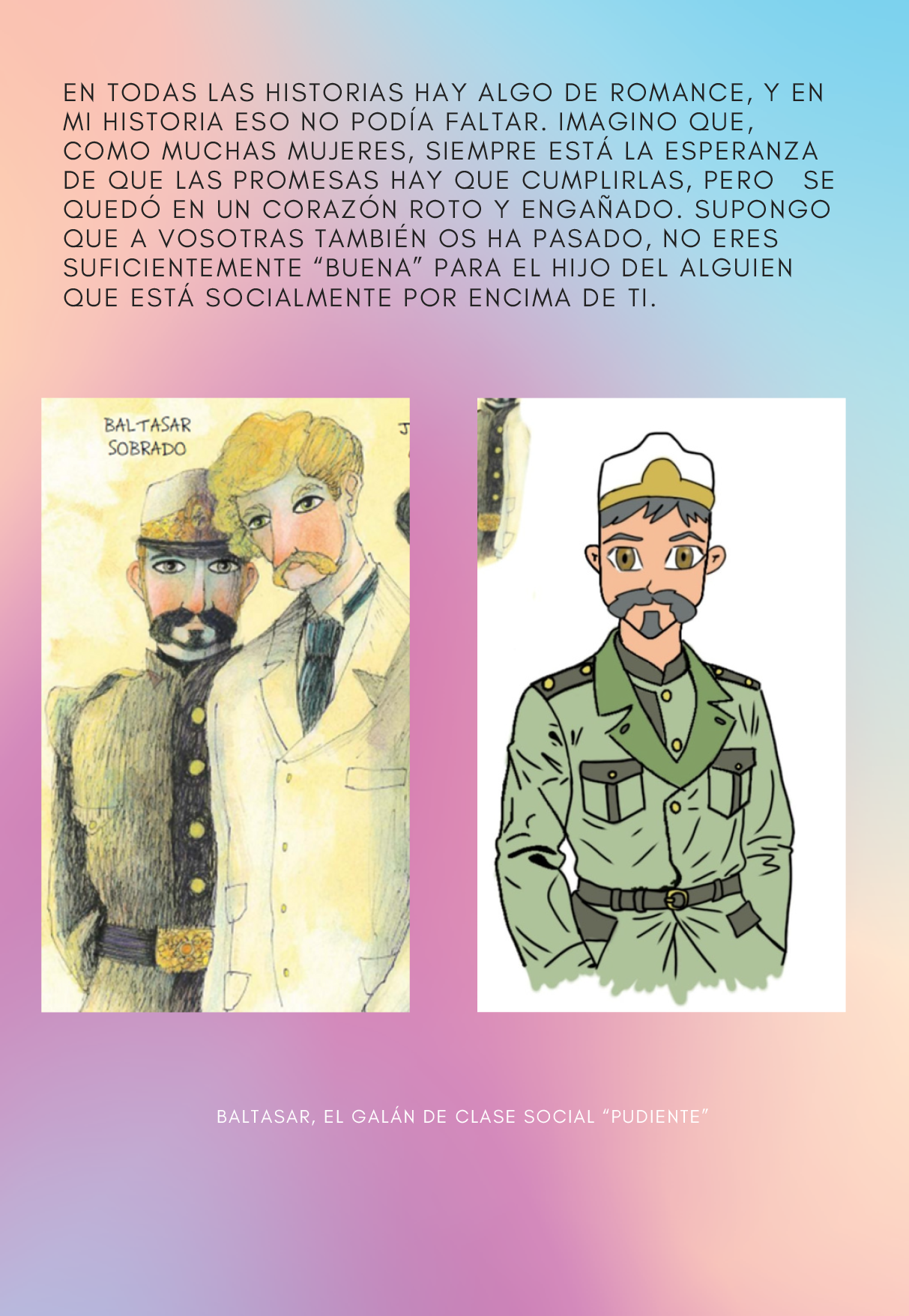 ilustraci n del libro en la que hay dos hombres, hasta la cintura, uno tiene uniforme de militar y bigote negro y el otro lleva un traje blanco y bigote y pelo rubio. A su derecha han elaborado un dibujo del militar, representando la misma pose que en la ilustraci n del libro