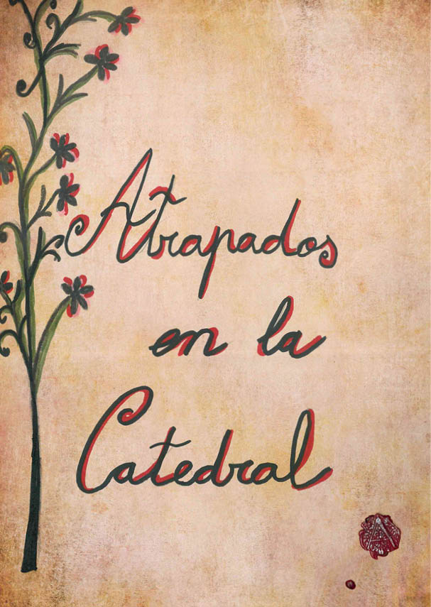 Título del libro viajero y a la izquierda hay dibujada una rama con hojas en color verde y ribetes rojos  