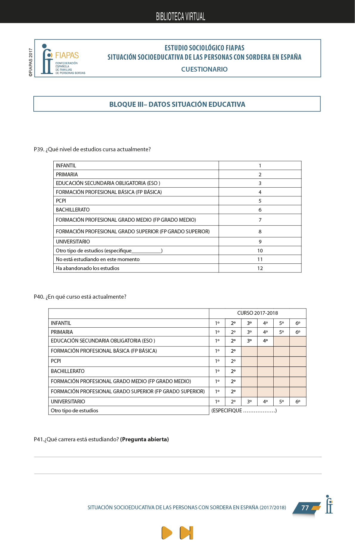 La presente publicación contiene los resultados más significativos entre los encontrados en el Estudio Sociológico promovido por FIAPAS, en el marco del convenio de colaboración firmado en 2017 con el entonces Ministerio de Educación, Cultura y Deporte y, en 2018, con el actual Ministerio de Educación y Formación Profesional, que ha contado asimismo con la cofinanciación de la Fundación ONCE  