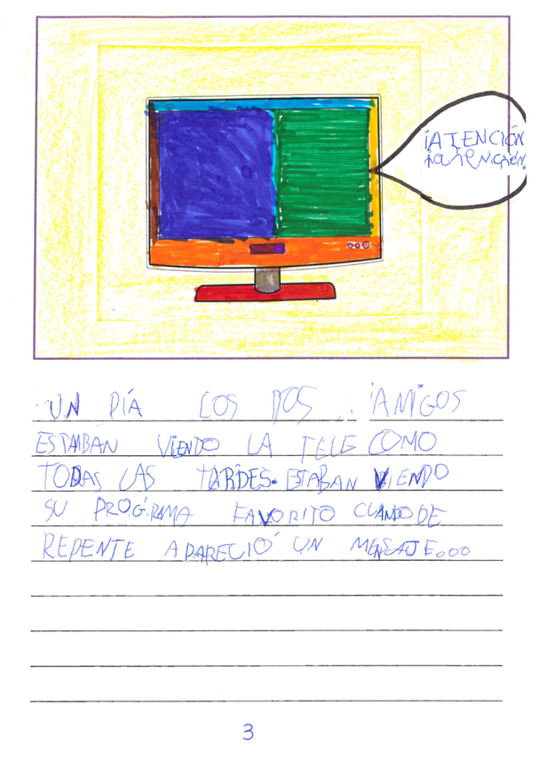 Ilustraci n en la que aparece una televisi n coloreada en azul y verde con borde naranja 