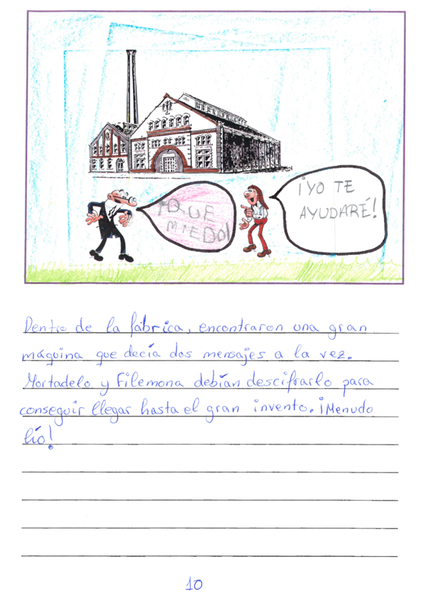 Vi eta con ilustraci n de Mortadelo Y Filem n con pelo dibujado largo de pie    Arriba hay una ilustraci n de una f brica con una gran chimenea 