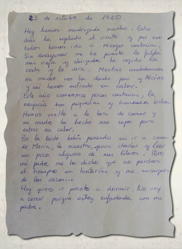 Textos manuscritos sobre hoja tipo pergamino de 1920