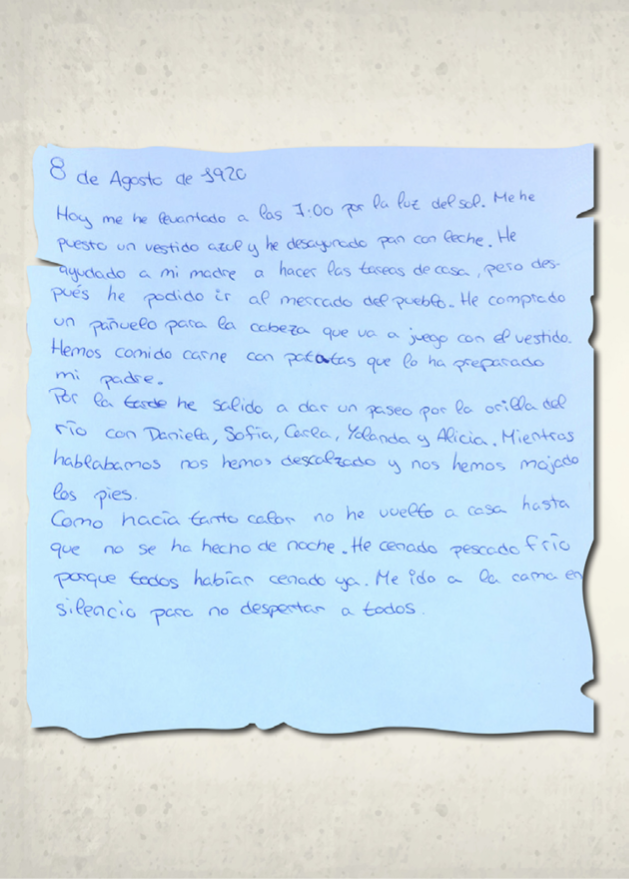 Textos manuscritos sobre hoja azul tipo pergamino de 1920,