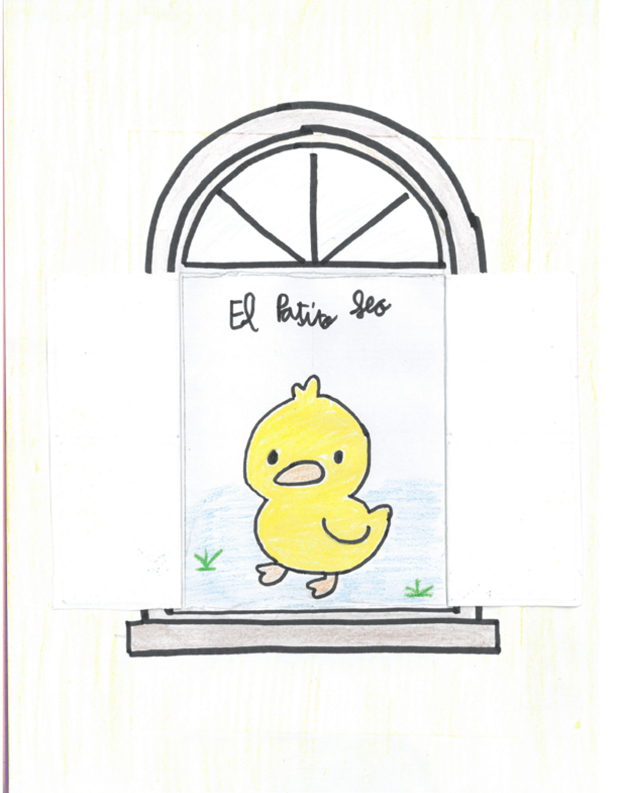 La ventana del Patito Feo. En la ventana aparece un dibujo infantil del patito feo, est de frente y es de color amarillo, con pico y patas de color naranja.