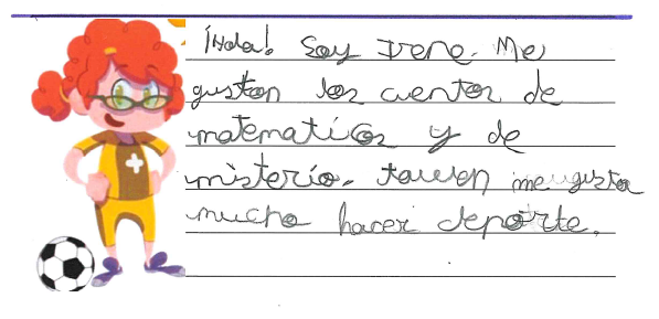 dibujo de Irene  Tiene el pelo naranja y coletas, de pi , con un bal n de f tbol en el suelo y con traje de jugar al f tbol 