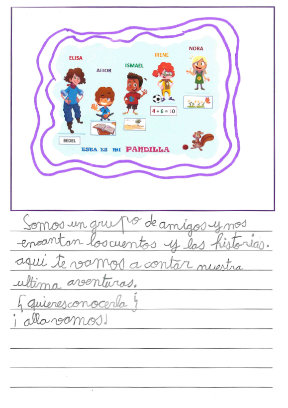 En la parte superior aparece un dibujo con todos los personajes con su nombre encima del dibujo y en cada uno un dibujo en la parte inferior, y tambi n aparece Rasi la ardilla  