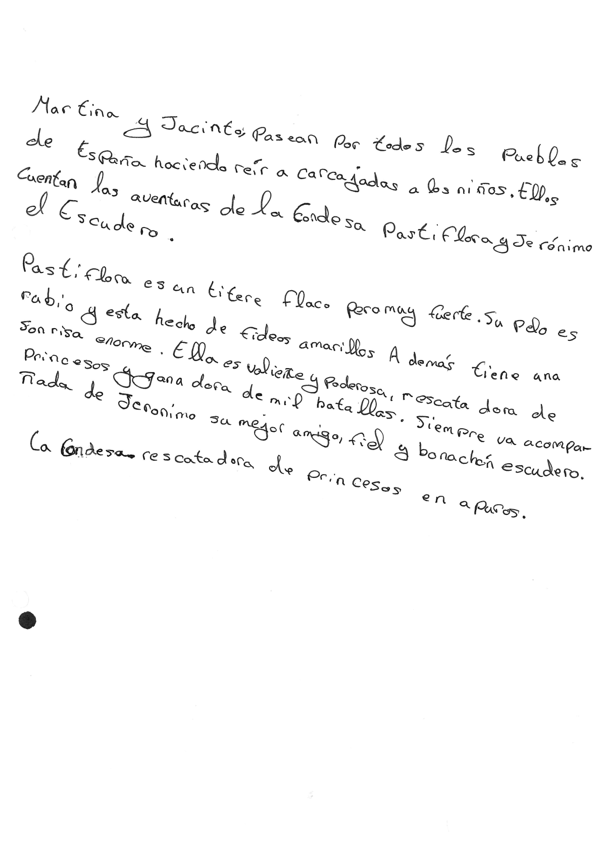 Texto escrito con letra infantil