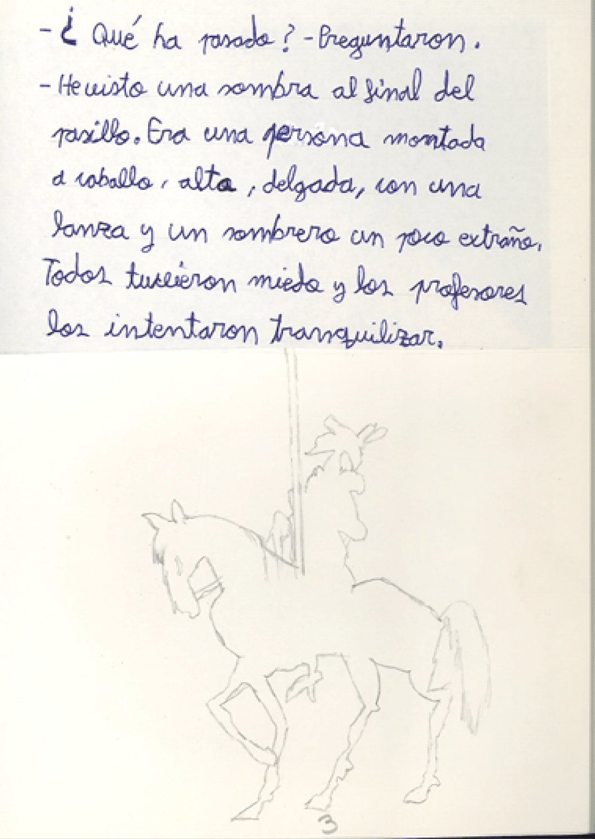 Aparece de nuevo la silueta de la portada representando a Don Quijote cabalgando sobre Rocinante, Es un dibujo hecho a mano en el que solo se marca la silueta.