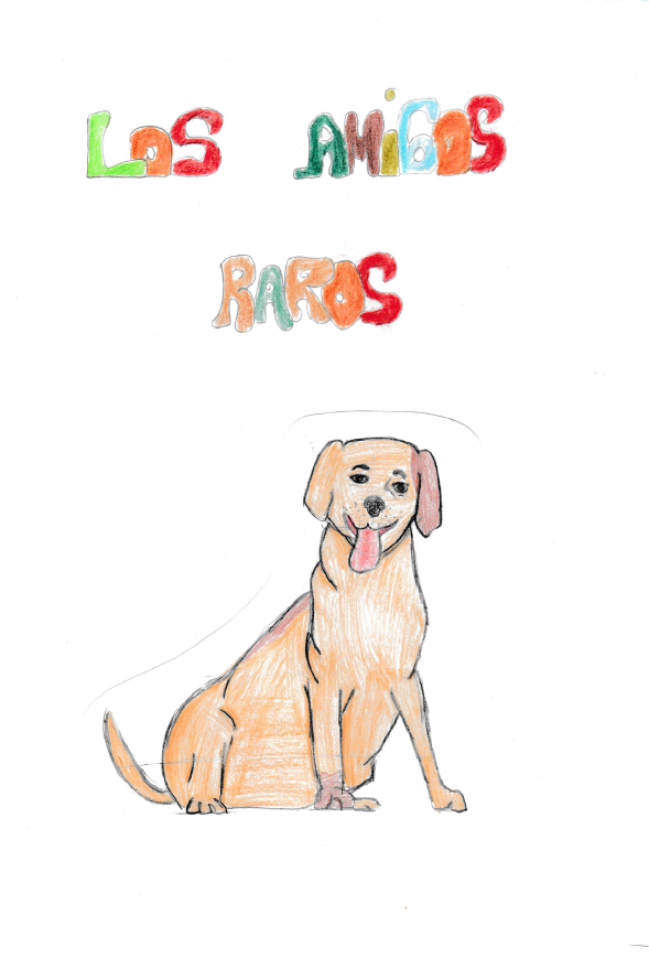 dibujo infantil de un perro grande de color marrón sacando la lengua 