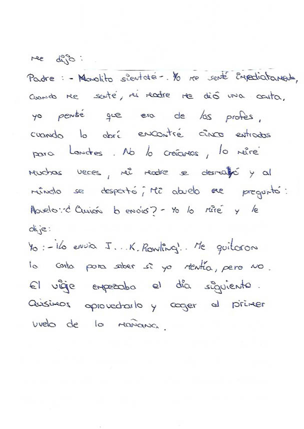 Texto manuscrito por el autor