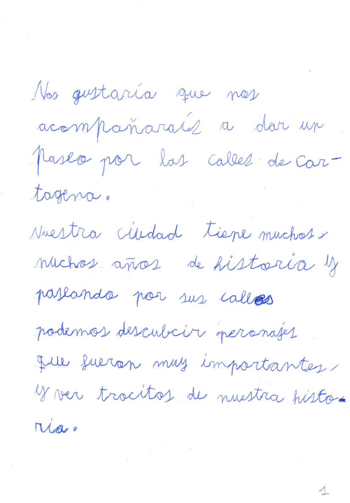 texto manuscrito con letra infantil