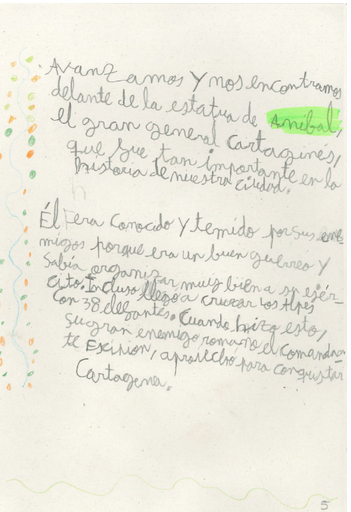 Texto infantil manuscrito