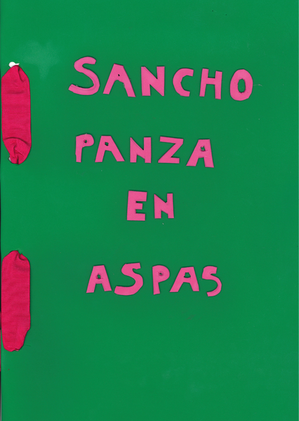 Dibujo recortado del t tulo en letras grandes y en color rosa y en el lado un lazo rojo para encuadernar el cuento 
