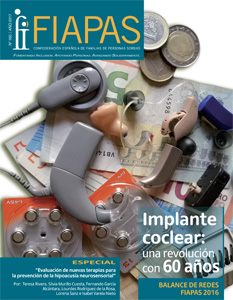 Portada de la Revista FIAPAS 160 en la que se ven todos los tipos de prótesis auditiva sobre un fajo de billetes y un montón de monedas.
