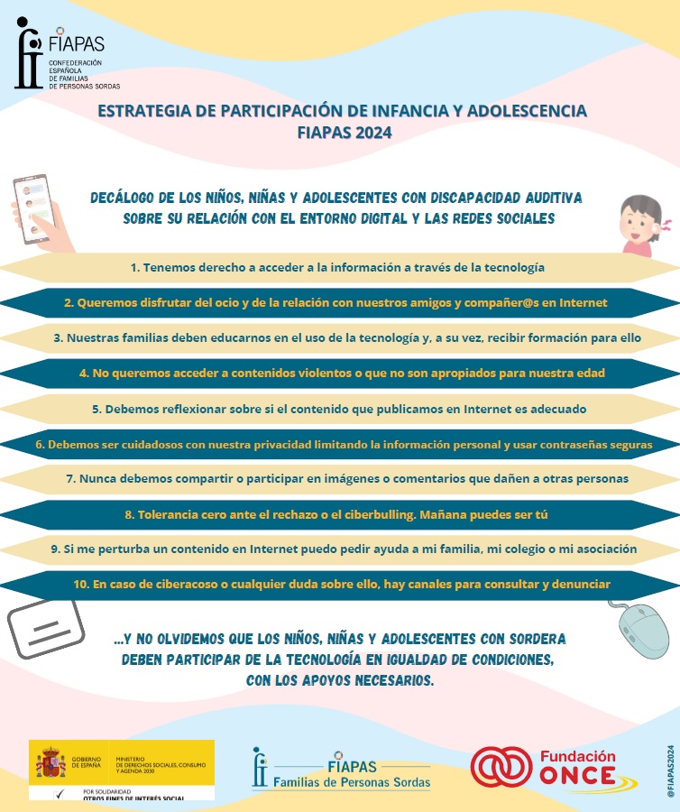 ESTRATEGIA DE PARTICIPACIÓN DE INFANCIA Y ADOLESCENCIA – FIAPAS 2024. DECÁLOGO DE LOS NIÑOS, NIÑAS Y ADOLESCENTES CON DISCAPACIDAD AUDITIVA SOBRE SU RELACIÓN CON EL ENTORNO DIGITAL Y LAS REDES SOCIALES